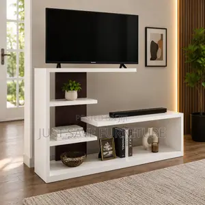 Modern L-Shape TV Stand – White Wooden Entertainment Unit