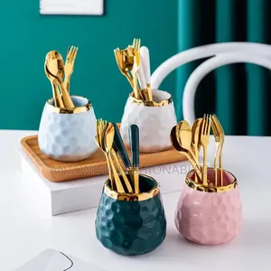 *Nordic Light Luxury Fruit Fork and Spoon Ceramic Storage Tank Set