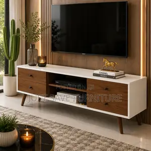 Modern 4FT White Walnut Wooden TV Stand With 4 Drawers