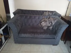Elegant Dark Grey Velvet 3-Seater and 2-Seater With Throw Pillows