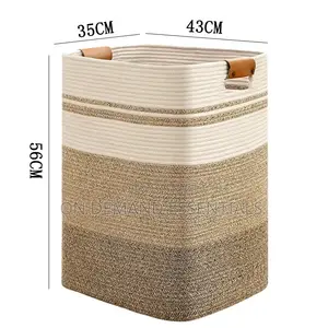 Cotton Rope Woven Laundry Hamper With Leather Handles