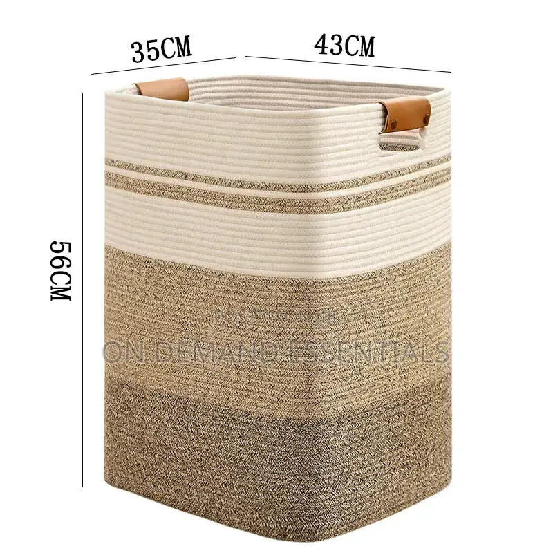 Cotton Rope Woven Laundry Hamper With Leather Handles