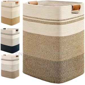Cotton Rope Woven Laundry Hamper With Leather Handles