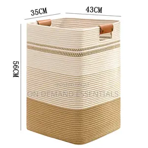 Cotton Rope Woven Laundry Hamper With Leather Handles