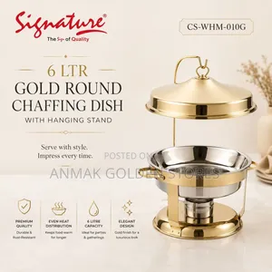 6 LTR Gold Round Chaffing Dish With Hanging Stand Cs-WHM-010g