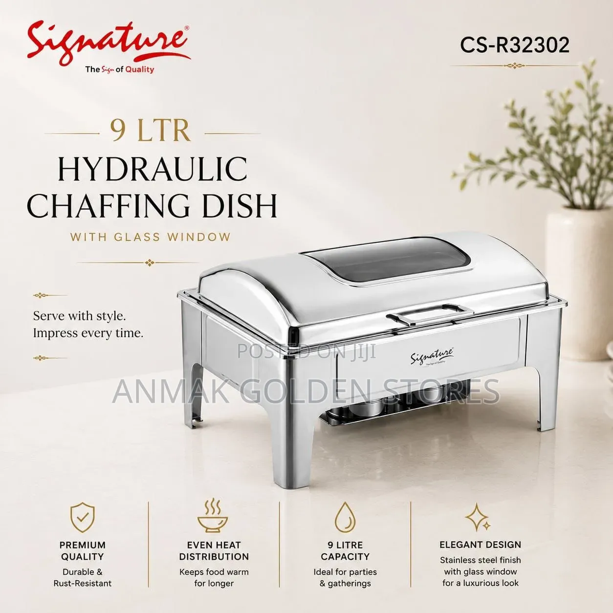 9Ltr Hydraulic Chaffing Dish With Glass Window Double Compartment