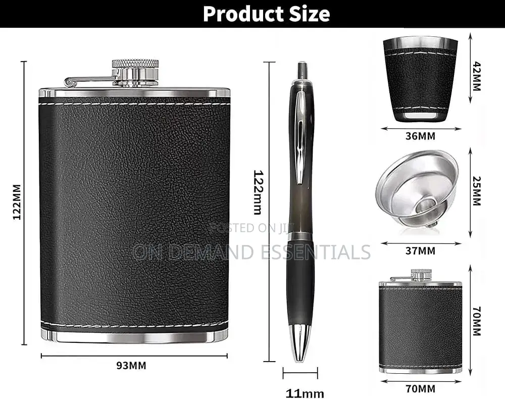 Black Leather-Covered Whiskey Flasks Gift Set