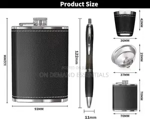 Black Leather-Covered Whiskey Flasks Gift Set
