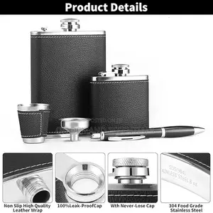 Black Leather-Covered Whiskey Flasks Gift Set
