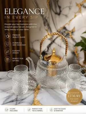 1.28l Borosilicate Glass Tea Pot With Infuser and Cups