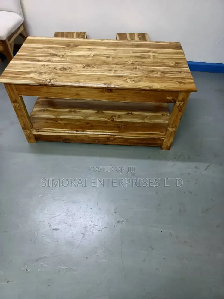 Solid Teak Wood Coffee Table + 2 Side Stools