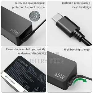 Lenovo 65W USB Type C Adapter Fast Charger Free AC Fused Power Cord,