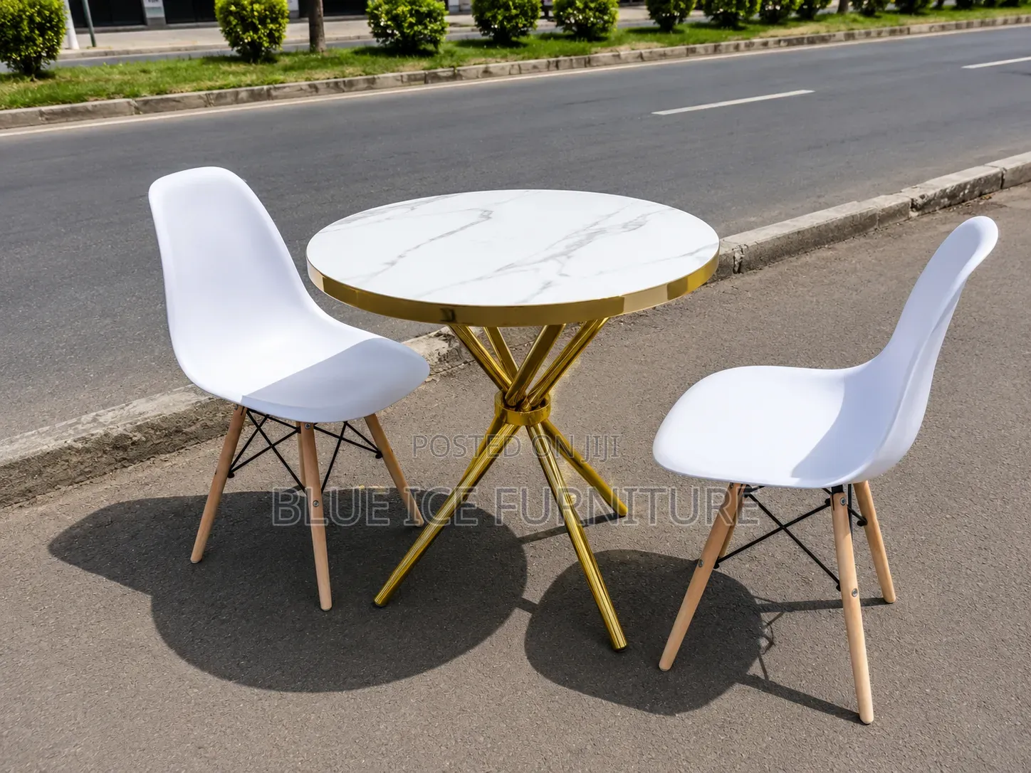 Modern Marble Top Dining Table Set With 2 Eames Chair