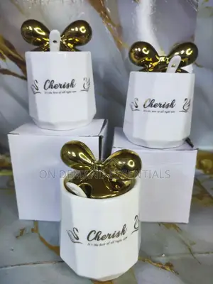 Ceramic Sugar Dish White With Gold Tower Decoration