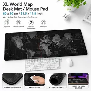 Large Keyboard Gaming Mouse Pad Black World Map Mouse Pad With Anti-Sl