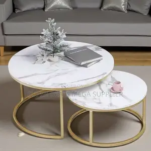 Marble Nesting Coffee Table Set With Heavy Duty Metal Legs