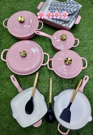 12 PCS Pink Nbrichard Cast Iron Cookware Set