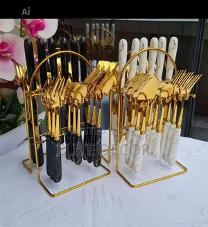 24PCS Heavy Marble Gold Cutlery Set – Premium Quality Stainless Steel