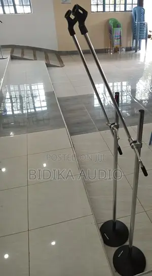 Stainless Steel Round-Base Microphone Stands With Adjustable Boom Arms