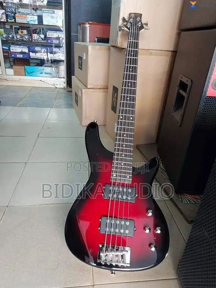 5-String Active Electric Bass Guitar (Red Sunburst Finish)