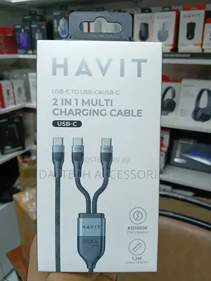 HAVIT CB6325 2-in-1 PD100W Super Fast Charging C-C Type C Cable.