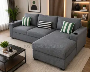 Orion Grey L-Shaped Sofa With Cup Holders