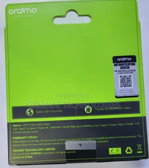 Oraimo DigiLine 100W USB-C to USB-C Fast Charging Cable 1.2M
