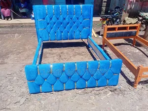 5x6 Blue Tufted Bed With Gold Trim