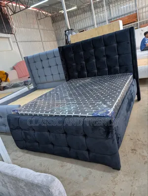 5x6 Black Upholstered Bed