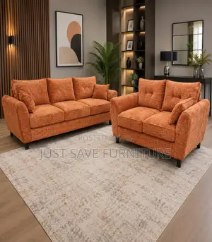 Modern Rust Orange Fabric Sofa Set (3+2 Seater)