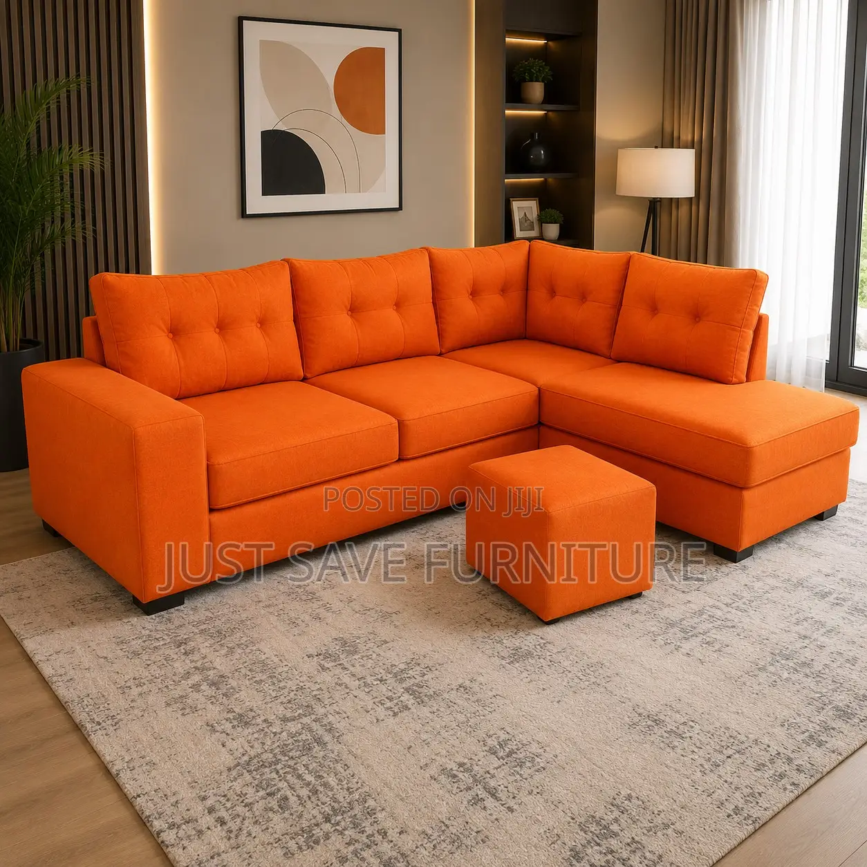 Orange 6-Seater L-Shaped Sectional Sofa