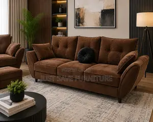 Brown 3-Seater Fabric Sofa