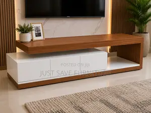 Modern Wooden TV Stand Cabinet – White Walnut Entertainment Unit