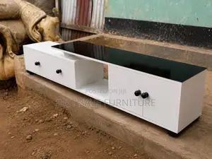 Modern White TV Stand With Black Glass Top