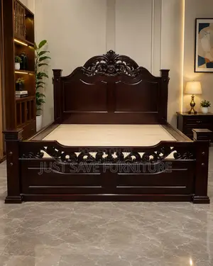 5x6 Classic Solid Wooden Bed – Luxury Carved Queen Size Bed Frame