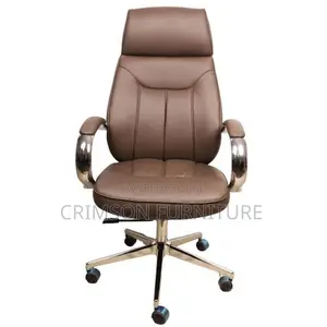 High-Back Executive Office Chair - Brown With Chrome Base Armrests