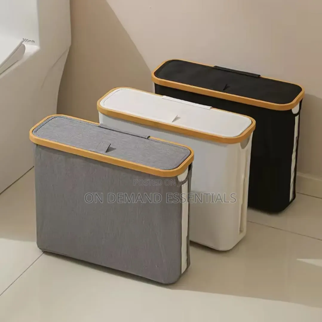 Toilet Paper Basket Organiser With Bamboo Lid
