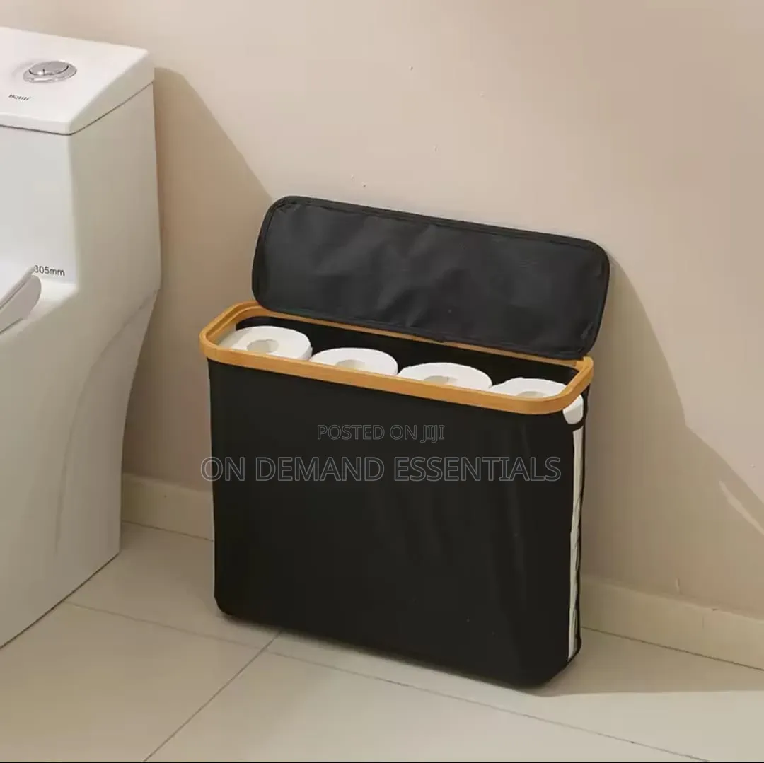 Toilet Paper Basket Organiser With Bamboo Lid