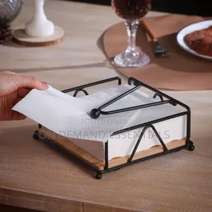 Napkin/ Serviette Holder With Bamboo Wood Base