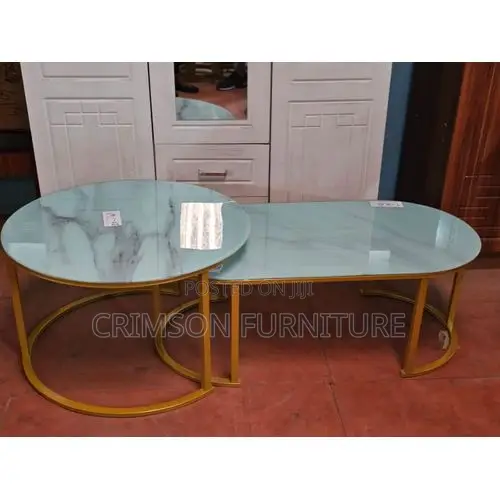 Glass Top With Marble Effect 2 in 1 Nesting Coffee Table