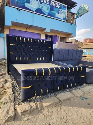 5x6 Navy Blue Upholstered Bed