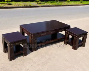 Modern Wooden Coffee Table Set With 2 Matching Stool