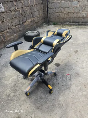 Yellow Black Pure Leather Gaming Chair