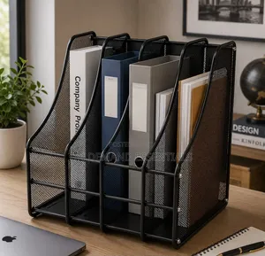 4 Slot Vertical Metallic Mesh Desk File Organizer