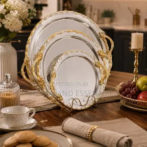 3pcs Luxury Round Gold Plated Premium Serving Tray Set