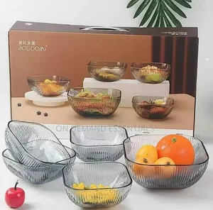 Blue-Grey Vertical Glass Salad Bowl Set Square