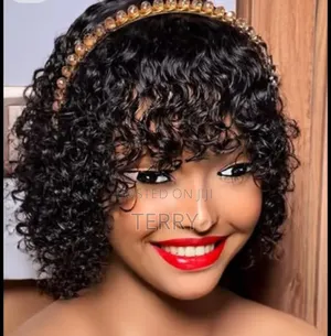 Natural Black Curly Fringe Bob Wig