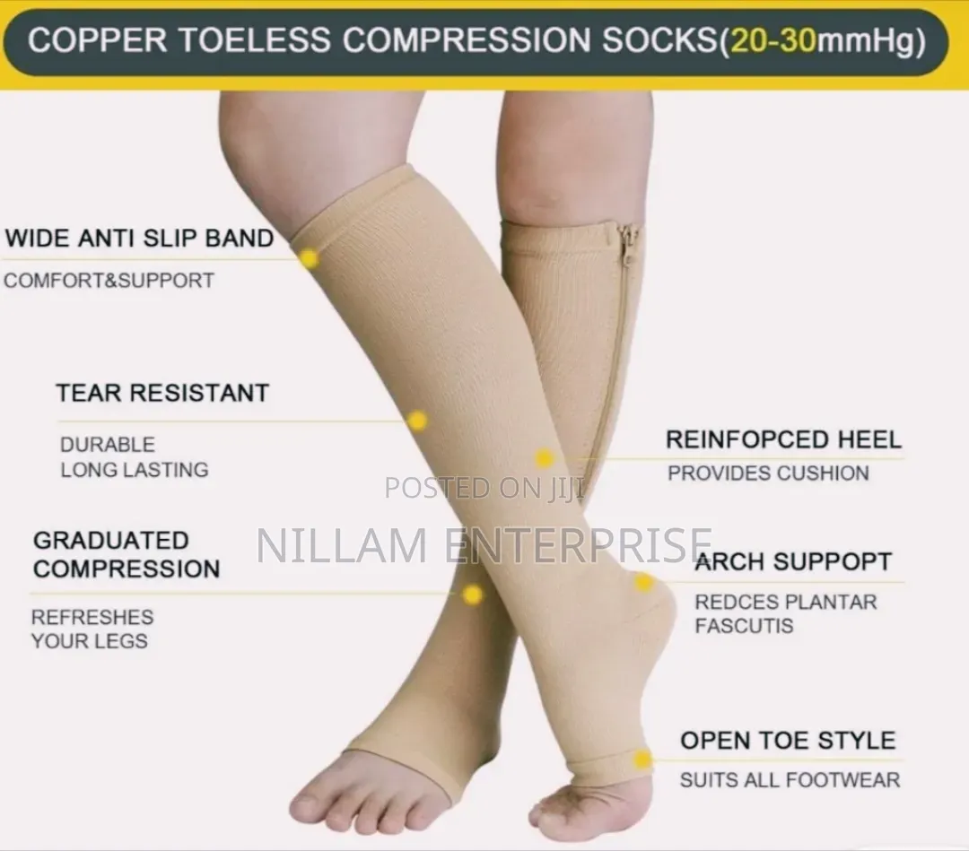 Long Zipper Compression Socks Open Toe*