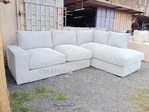 6-Seater L-Shaped Sofa – White Bubble Fabric