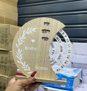 Moon Shaped Wooden Perpetual Calendar Decor